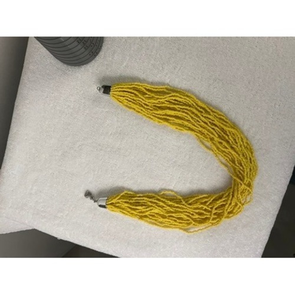 Yellow Multi Strand Seed Bead Statement Necklace Silver Tone Lobster‎ Clasp Boho